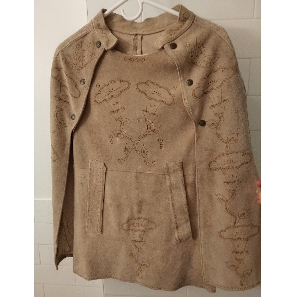 Vintage Suede Leather Western Cape Cowboy Flowers
